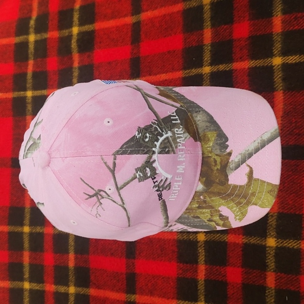 Triple M. Repair, LLC Embroidered Flag Camo Cotton Flex Strap Pink Hat Cap